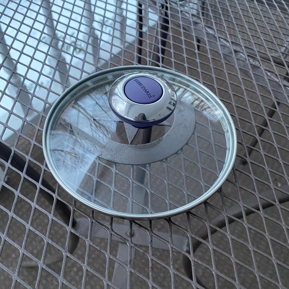Farberware Glass Lid with Silver and Purple Accents